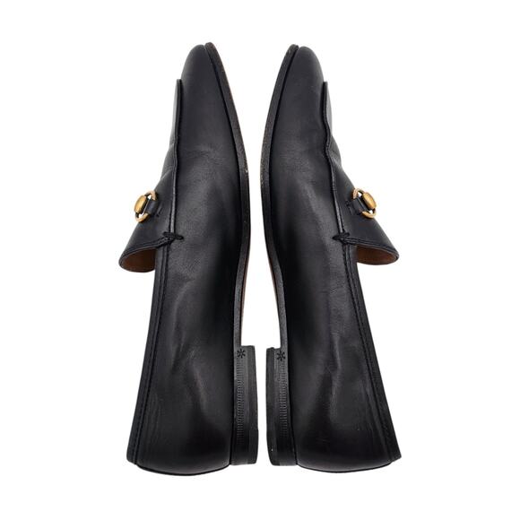 Gucci Jordaan Horsebit Slip On Flat Loafer Black Leather Gold Size 37 US 7 - Picture 8 of 12